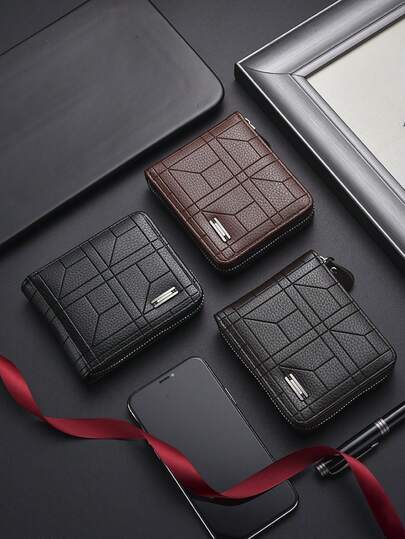 New Men's Short Wallet Zipper Purse, Large Capacity Multi-Card Slots, Vintage Business Coin Pouch
