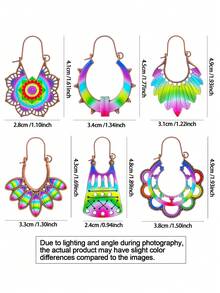 TopHanqi Bohemian Rainbow Ombre Retro Earrings, Vintage Hollow Copper Earrings, Vacation Personalized Earrings - Multicolor - View 11