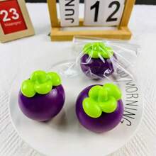 1pc Fluid Mangosteen Squishy Toy, Realistic Fruit Stress Relief Slow Rebound Putty (Leaf Color Random) - Multicolor - View 7