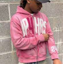 Winter And Spring Y2k Retro Letter Spider Web Digital Printing Personalized Design Sense Hip-Hop Hooded Jacket Hoodies For Men - Pink - View 3