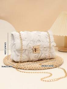 Un elegante bolso de hombro con decoración de rosa 3D, con correa de cadena de metal, acentos de encaje delicado, el accesorio perfecto para reuniones de mujeres. Este bolso multifuncional se puede usar como un clutch de noche o bolso de fiesta. - Multicolor - Ver 9