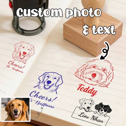 Sello personalizado con foto autoentelado, sello con retrato de mascota personalizado con texto de nombre, diseño de imagen personalizado para cartas, tarjetas, diarios, regalo personalizable para amantes de las mascotas, familia, 2 tipos de sellos, amigos, regalo de cumpleaños, día festivo, día del maestro, regalos familiares