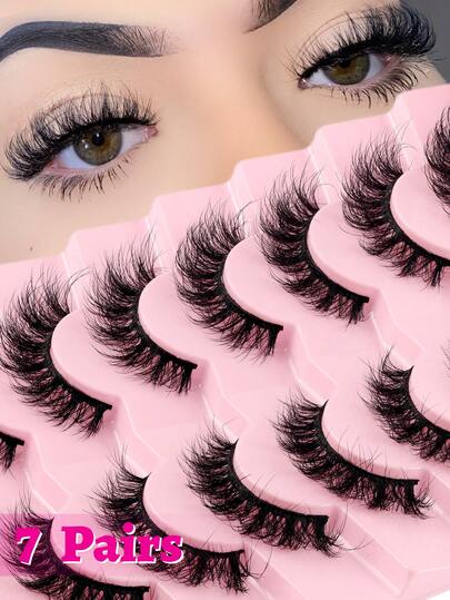 SE LASHES 7 perechi de gene pufoase, fibre încrucișate, efect gata de utilizare, nurcă artificială naturală moale, reutilizabile, impermeabile, ideale pentru începători, perfecte pentru carnaval, festivaluri de muzică și purtare zilnică