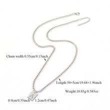 1pc Simple Vintage Silvery Rectangular Initial Pendant Stainless Steel Cuban Chain Necklaces For Men - Silver - View 2