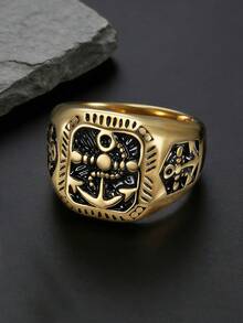 1pc Men's Vintage Stainless Steel Anchor Signet Ring Punk Biker Statement Ring For Daily Wear Party Gift - Ring - View 9