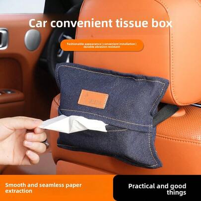 Denim Car Tissue Box, Practical Car Tissue Paper Holder, Suitable For All Car Models, Soft & Comfortable, Easy To Use, Tissue Won't Get Stuck, Suitable For Installation On Seat Backrest/Headrest, Perfect Car Accessory