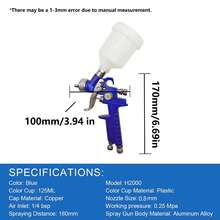 Bộ súng phun sơn HVLP 0.8mm, máy phun sơn khí nén H2000 cấp sơn trọng lực kèm cốc nhựa 125ml, khả năng phun sương cao, kiểu phun điều chỉnh được, dùng cho sơn xe hơi, đồ nội thất, tường, mô hình, kèm dụng cụ vệ sinh. - Màu xanh lam - Xem 4