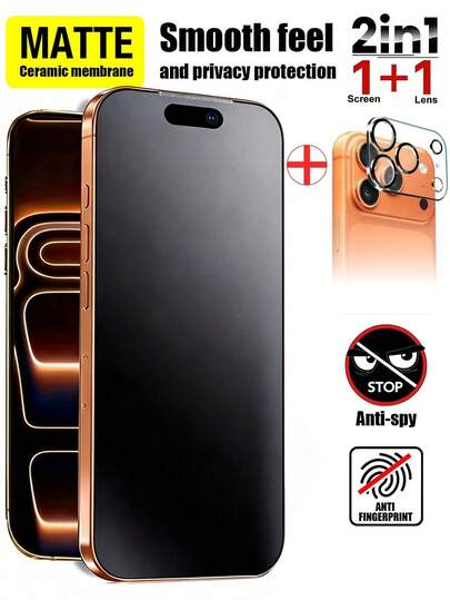 Matte Privacy Phone Screen Protector 2-In-1 Matte Ceramic Screen Protector + Camera Lens Protector. Provides Privacy And Full Coverage. Fingerprint Resistant, Drop-Resistant, Scratch-Resistant, Smooth Touch, And Compatible With IPhone 17 Pro Max/17 Pro/17 Air/17/16 Pro Max/16 Pro/16 Plus/16/15 Pro Max/14 Pro Max/13 Mini/12/11 Series. Spring Birthday Gift