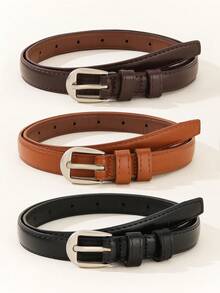 1/2/3件装半椭圆形扣环百搭时尚PU皮革女士腰带 - 多色B - 查看 15
