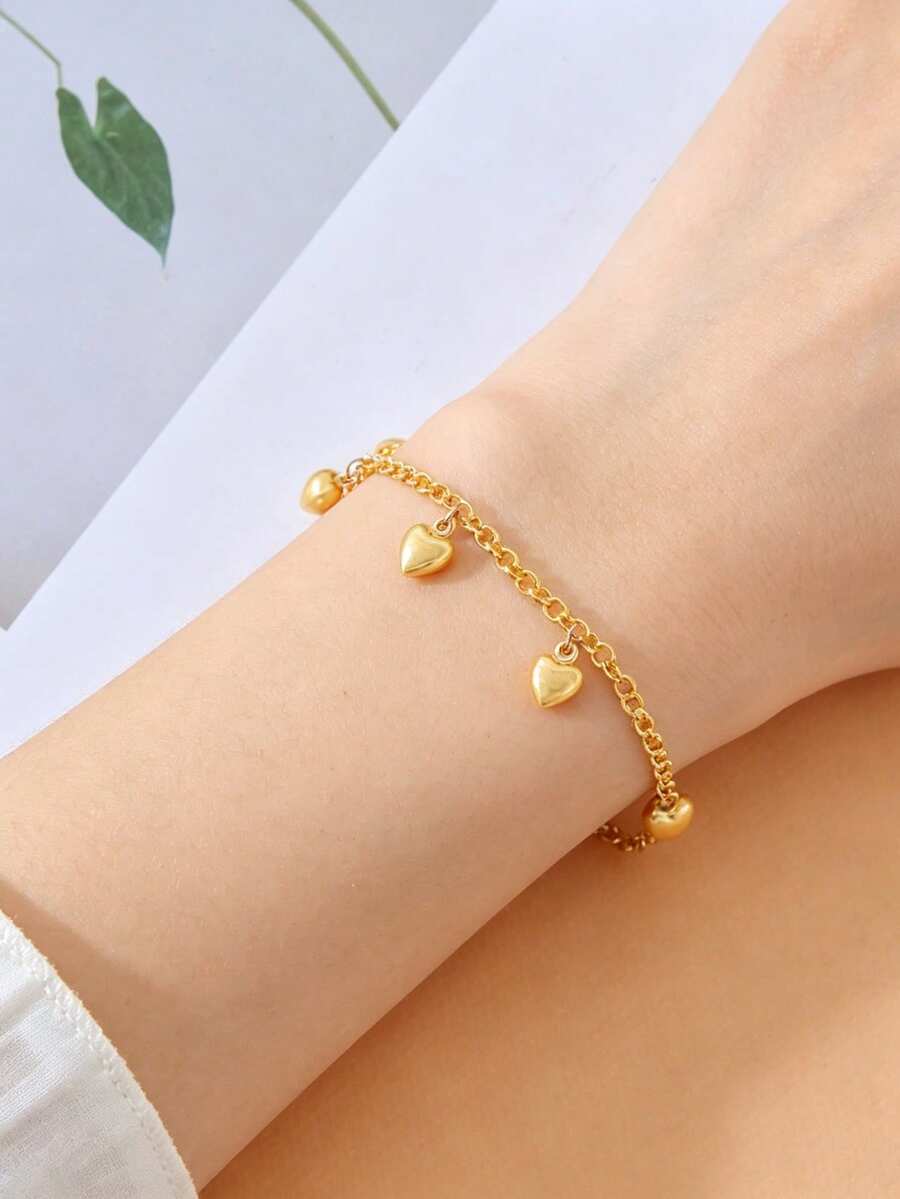 Nuevo Brazalete con forma de corazón para mujer, regalo minimalista y versátil para amistades/parejas - Amarillo Oro - Ver 1