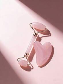 2pcs Face Beauty Massage Tool Set, Including Roller, Massage Board, Body Back Scraping Gua Board, Pink And White Options - 2 Pink Pieces - View 5