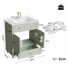 Bathroom Vanity Unit With Ceramic Sink, Soft-Close Drawer, Modern Bathroom Cabinet With Ample Storage Space, Metal Handles And Overflow Protection, 81 * 45.5 * 86.5 Cm, Green. - Green - View 6