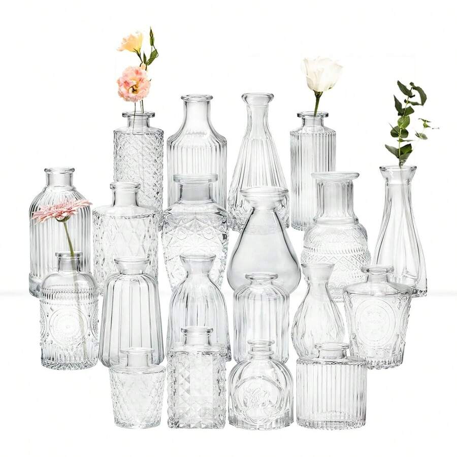 Amber Glass Bud Vases Set Of 20,Small Flower Vases For Wedding Centerpieces,Mini Bud Vases In Bulk Amber Glass Vase For Table Decoration,Home Decor  Bud Vases For Flowers For Rustic Wedding RUC8 - 透明-20個 - 查看 1