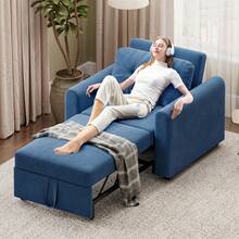 3 In 1 Convertible Single Sofa Bed With Adjustable Backrest, Pull Out Linen Single Sleeper Chair Bed With Pockets For Living Room, Micro Suede Fabric, Blue - Blue - View 10