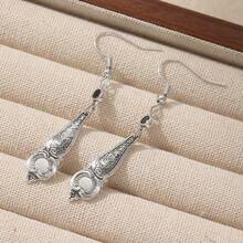 Handmade Silver Dangle Earrings Bohemian Swinging Hook Earrings Silver-Plated Carved Flower Earrings Vintage Carved Seal Earrings - Silver - View 7