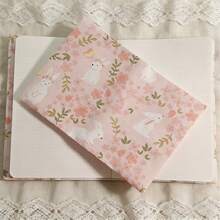 Adjustable Fabric Book Cover, Cute Pink Rabbit & Ditsy Floral Washable Anti-Scratch Notebook/Planner Protective Case, Fits A5/A6 Size - Flower Rabbit - View 9