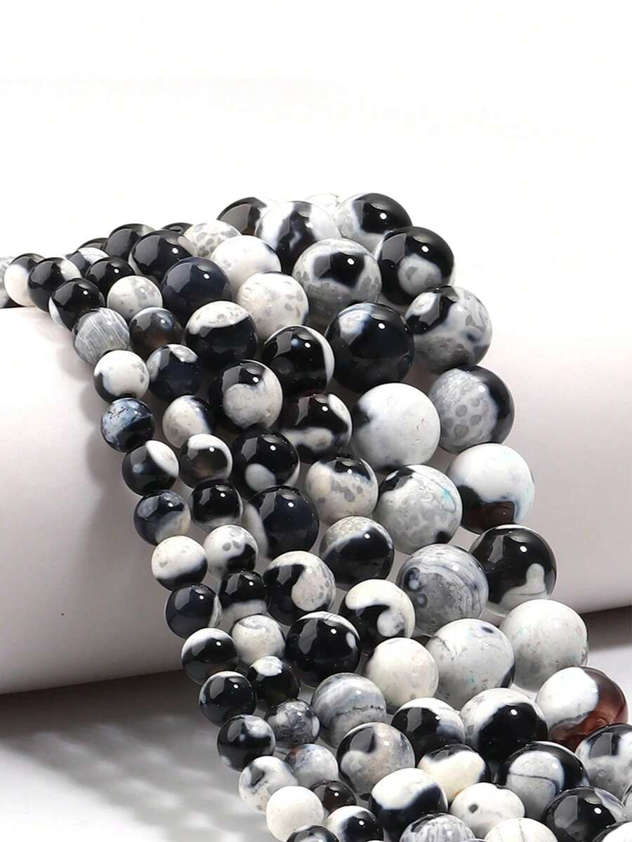 1串6/8/10毫米天然黑白火玛瑙石珠圆形散珠，用于珠宝制作DIY手链项链。 - 彩色 - 查看 1