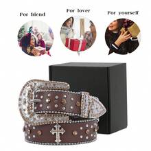 SUOSDEY Unisex Rhinestone Belt  Halloween    Vintage    Rivet    Sparkly Bling Diamond  Belts  Music Festival Wear - Màu Khaki - Xem 3