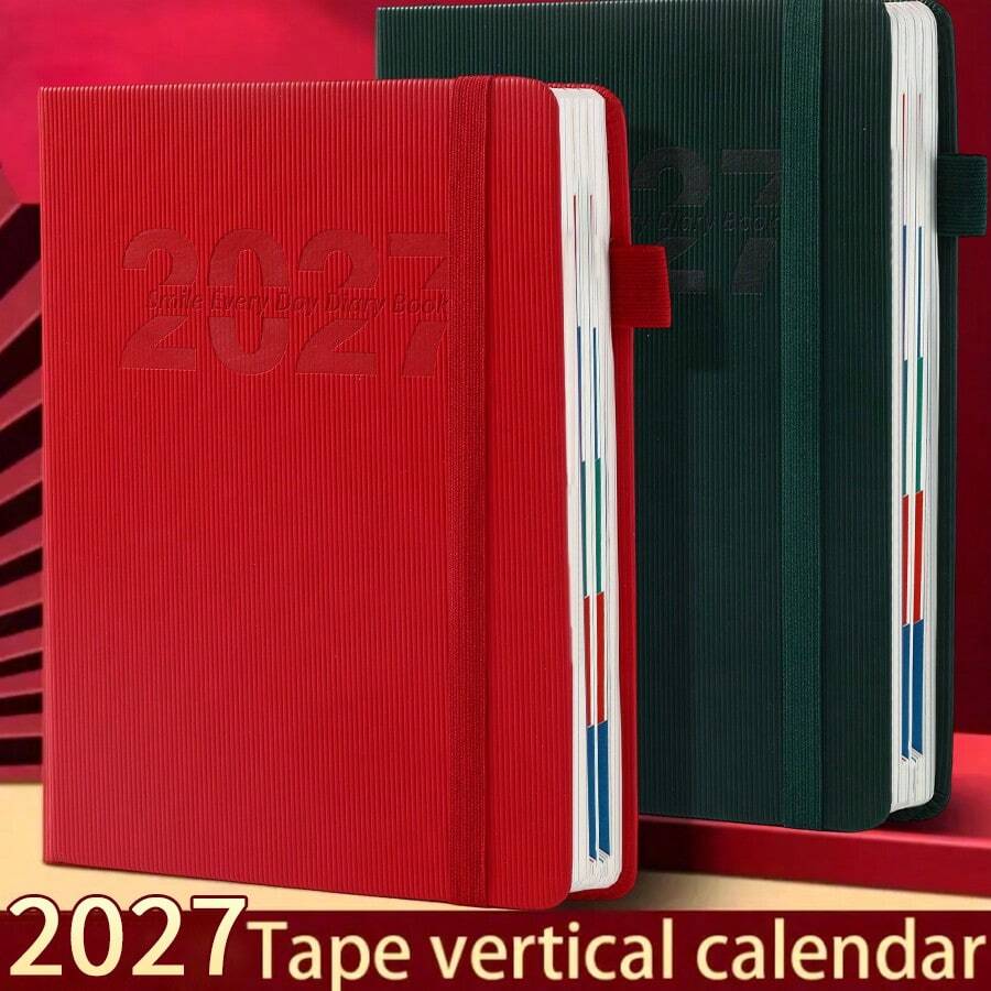 2027新款400页加厚硬面商务笔记本，优质PU皮革封面，精装计划本，包含每日日程、日历、日记、自律、时间管理等功能，每日一页，365天，办公用品。