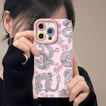 Dragones con contorno negro sobre fondo de flores rosas.funda de teléfono Fundas compatibles con ,Apple,VIVO,OPPO,,, y Honor.Fabricadas en silicona TPU,ofrecen protección contra golpes y caídas. - Blanco - Ver 6
