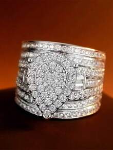 Micro-Inlaid Zirconia Heart-Shaped Ring, Vintage Design With Full Diamonds - White - View 4