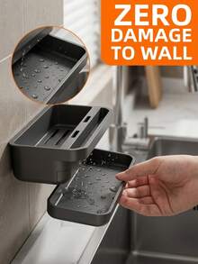 Estante de almacenamiento de cocina montado en la pared con soporte para esponja y escurridor de platos - Estante de almacenamiento de fregadero de plástico PP duradero y ahorra espacio, juego de estante de almacenamiento multifuncional de plástico para esponja, jabón, toalla, instalado sobre el grifo, accesorios modernos para fregadero de cocina, accesorios de baño, accesorios de cocina, almacenamiento de cocina - Multicolor - Ver 3