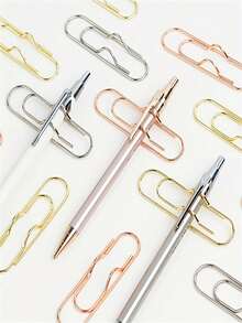 6pcs Practical Value! Multifunctional Pen Clip - Hook With Pen Holder Design, Exquisite Metal Texture, Mixed Colors And Versatile, Perfect For Office/Diary/Campus Storage - A - View 6