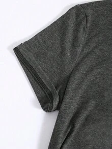 Women's Letter Knit Fabric Pearl Decor T-Shirt, Suitable For Home, Holiday, Sports, School, Vacation, Spring/Summer - Grey - View 2