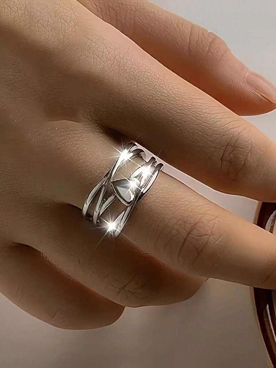 1枚多层线条缠绕心形简约优雅性感时尚百搭可调节女式戒指，适合母亲节、毕业典礼、音乐节、复活节、派对、日常通勤、度假等场合佩戴。 - A - 查看 1