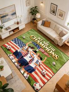 1 pieza Alfombra con diseño de campo de fútbol y animación, alfombra de baño, felpudo, alfombra pequeña, alfombra, alfombra de área, decoración del hogar, alfombra de área, alfombra de exterior, decoración del hogar, alfombra de área, alfombra de dormitorio, alfombra lavable - Rojo y verde - Ver 3