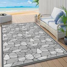 1 Piece Stone Pattern Printed Outdoor Rug, Rustic Style Stone Print Mat, Outdoor Carpet, Patio Rug, Balcony Mat, Garden Mat, RV Carpet, Camping Rug, Beach Rug, Sunroom Carpet - Premium - View 2