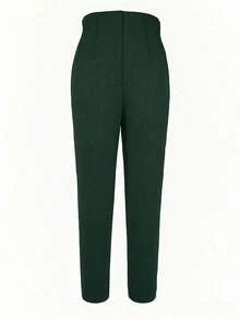 Pantalones tobilleros elegantes de unicolor y ajustados con cinturón para mujer, pantalones de trabajo y uso diario, color rojo primavera - Verde - Ver 5