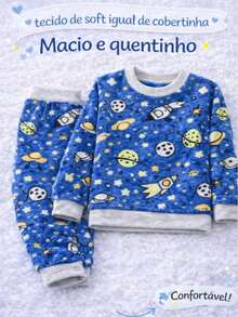 Boys' Soft Fleece Winter Pajamas, Warm And Closed, Sizes 2 To 12 - Xanh đậm - Xem 2