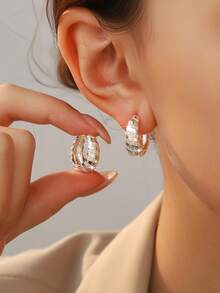 1 Pair Striped Rhinestone Hoop Earrings, Spiral Stripe Earrings With Elegant High-End Vibe, Suitable For Daily, Dating, Party, Formal Occasions - Striped Earrings - View 6