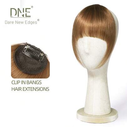 DNE HAIR Tóc mái kẹp 100% tóc thật, màu nâu nhạt, kiểu tóc mái có phần thái dương, tóc mái giả bằng tóc thật, trông tự nhiên, phù hợp cho nữ/bé gái sử dụng hàng ngày.