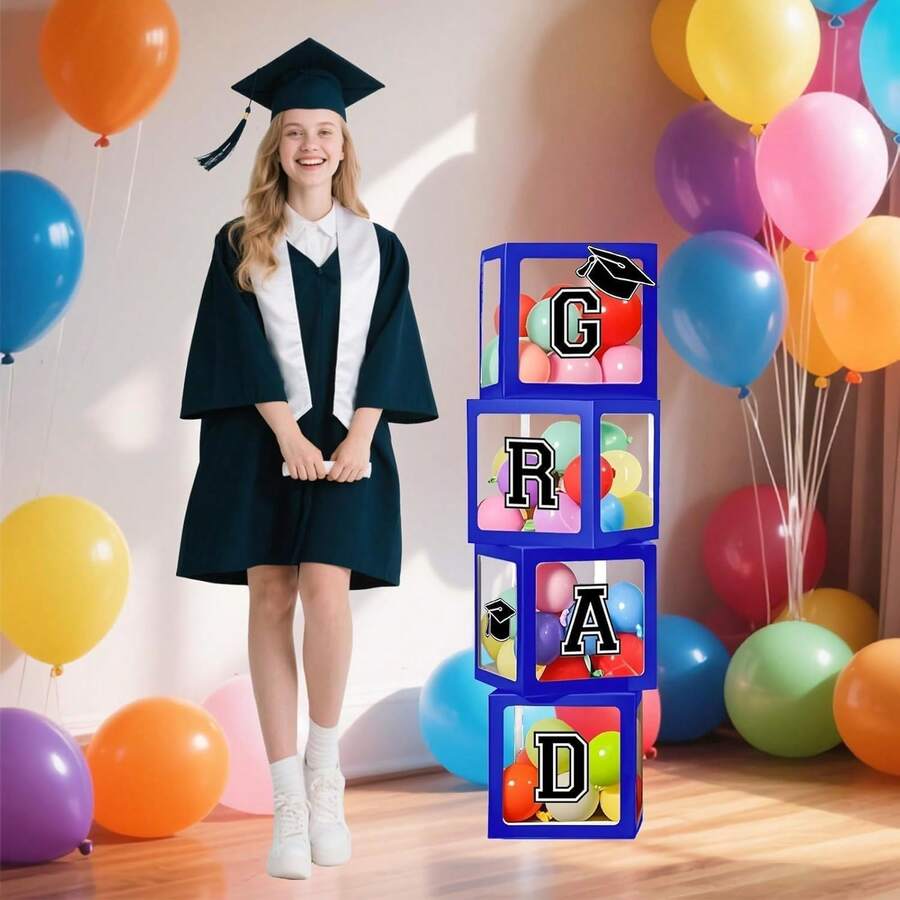 Juego de cajas de luz para decoración de graduación 2025, suministros de fiesta de soltero para collage, celebración de la escuela secundaria (sin globos, azul) - Negro 2 - Ver 1