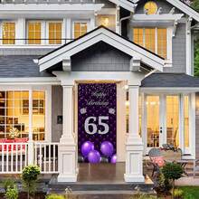 Cartel de fondo morado con texto en inglés "Happy 65th Birthday", globos para cabina de fotos, decoración temática de corona plateada para mujer, 65 años, aniversario, fiesta de cumpleaños, suministros de decoración - 1 - Ver 5