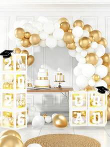 Decoraciones para fiesta de graduación 2026, decoración de graduación platino, caja de regalo de graduación "2026", orgulloso de la graduación universitaria, suministros para fiesta de graduación - Caja de globos blancos de graduación - Ver 6