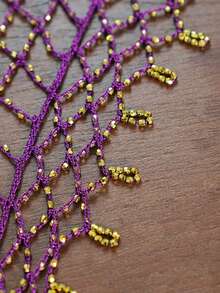 1pc Bohemian Purple Beaded Mesh Shawl, Handmade Crochet Hollow Out Sunscreen Wrap, Suitable For Beach, Party, Wedding, Women's Elegant Crystal Tassel Cape - Purple - View 7
