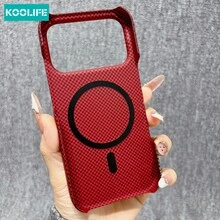 Koolife 1件装撞色格纹碳纤维哑光磁吸式局部保护壳，兼容 17 Pro Max，也适用于17 Pro和17，韩版时尚耐用手机壳，商务设计，男女皆宜，是圣诞节、情人节、复活节、生日的理想礼物。 - 紅色方格 磁吸款 - 查看 3