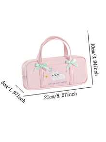 1pc Cute Cat Embroidered Handheld Pencil Case, Large Capacity Student Stationery Storage Bag, Girly Pencil Box, Ins Style Cat Embroidery Pencil Bag, Handheld Large Capacity Student Pencil Box, Back To School Gift, Multi-Color Options - Kitten Pencil Case - View 2