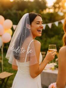 1 chiếc cài tóc cô dâu màu trắng thanh lịch kèm lược cài, thêu chữ "Bride", thích hợp cho tiệc phù dâu, cô dâu, đám cưới và các dịp khác. - Nhiều màu - Xem 1