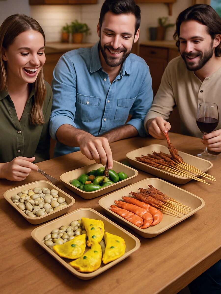 Bộ 5/50 hộp đựng thức ăn bằng giấy dùng một lần, khay nướng chống dầu, khay sushi, đĩa khai vị, đồ dùng tiệc tùng, thích hợp cho tiệc nướng ngoài trời, cắm trại và ăn uống.