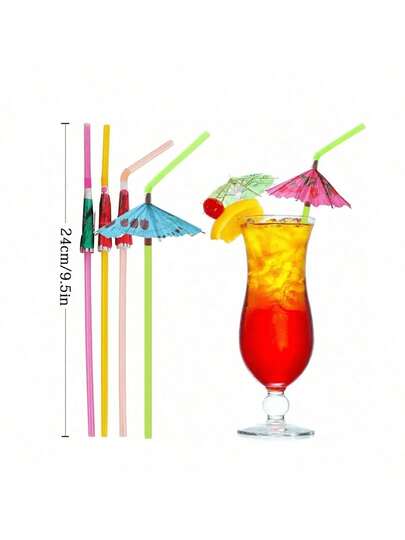 1-100pcs Reusable Cocktail Straw, Hawaiian Party Style Juice Straw, Suitable For Home Bar, Summer Decor, Great For Beach, Hawaii, Luau Party, Bar And Decoration, Durable Plastic Material (Random Color, Random Pattern)