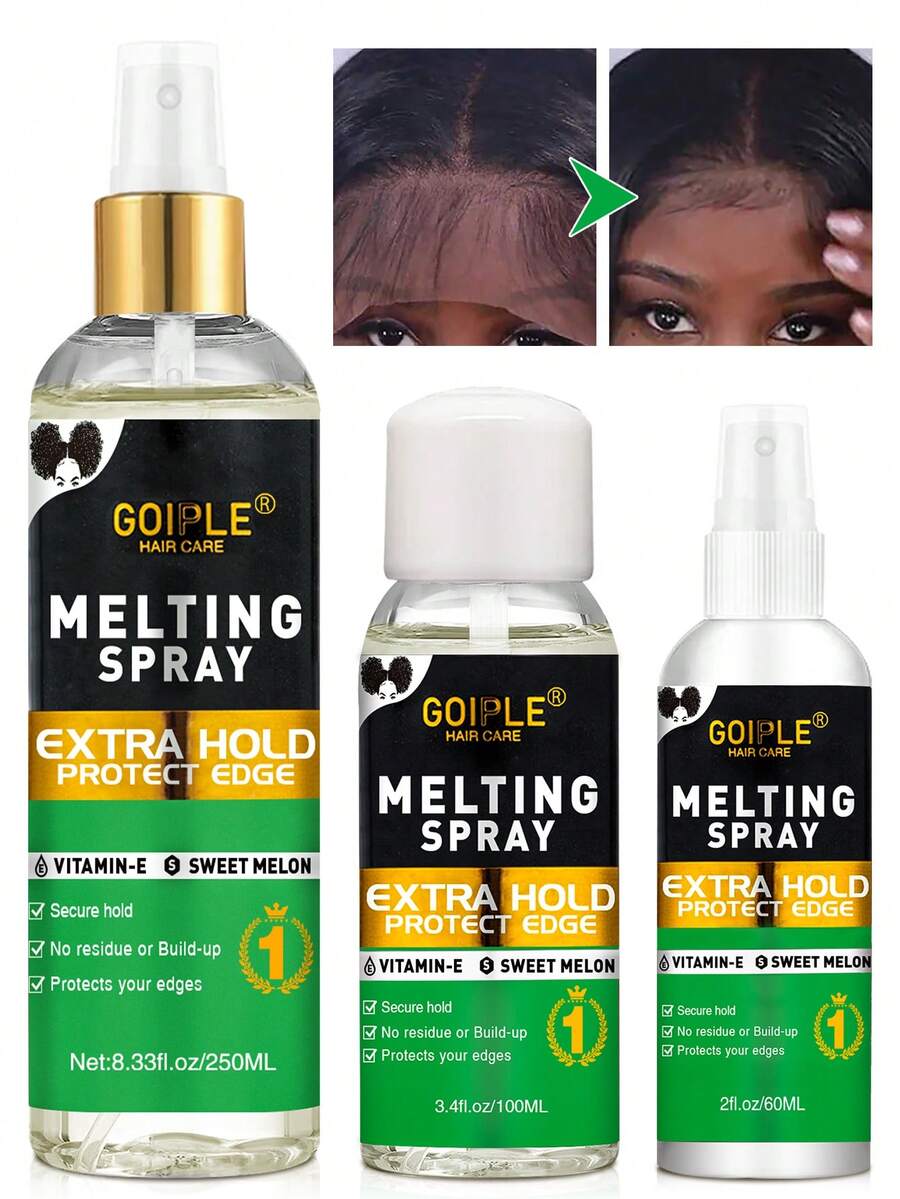 Goiple 60ml/100ml/250ml (2 Fl Oz/3.4 Fl Oz/8.33 Fl Oz) Xịt keo dán ren nhanh khô, thân thiện với da, không để lại cặn, keo dán ren trong suốt, bảo vệ viền tóc giả, thích hợp cho tóc giả có ren phía trước.