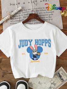 Disney Girls Judy Hopps Zootopia Graphic Print Short Sleeve T-Shirt, Super Soft & Breathable, Perfect For Daily Wear, Theme Park Visits & Birthday Gifts - 白色 - 查看 3
