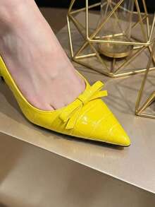 2026 New Fashionable Bowknot Crocodile Texture Sexy PU Leather Buckle High Heel Sandals, Suitable For Party, Nightclub, Office, Spring/Summer/Autumn - Yellow - View 7
