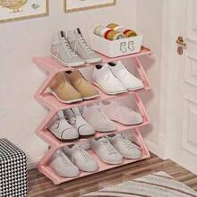1 pieza Estantería para zapatos en forma de Z de 4 niveles, estantería de almacenamiento independiente de plástico, estantería de almacenamiento de gran capacidad multifuncional, fácil montaje sin herramientas, apilable, esencial para el hogar y la dormitorio, ahorro de espacio, almacenamiento doméstico para zapatos, botas, artículos varios, adecuado para el pasillo, el armario, la sala de estar, el dormitorio - Multicolor - Ver 4
