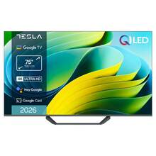 TESLA QLED Smart TV 75 Pulgadas 4K UHD con Google TV - Dolby Vision, HDR10, WiFi y BT, Google Assistant y Chromecast Integrado, 3 HDMI, DVB-T2/S2/C, Color Negro - Enchufe EU Tipo F(220-240V) - Ver 1