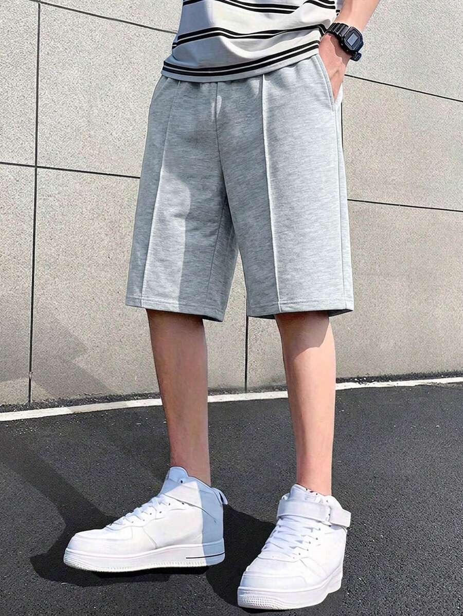 1pc Tween Boys' Casual Loose Fit Straight Leg Drawstring Bermuda Shorts, Comfortable For Summer Sports And Commuting - Light Grey - View 1